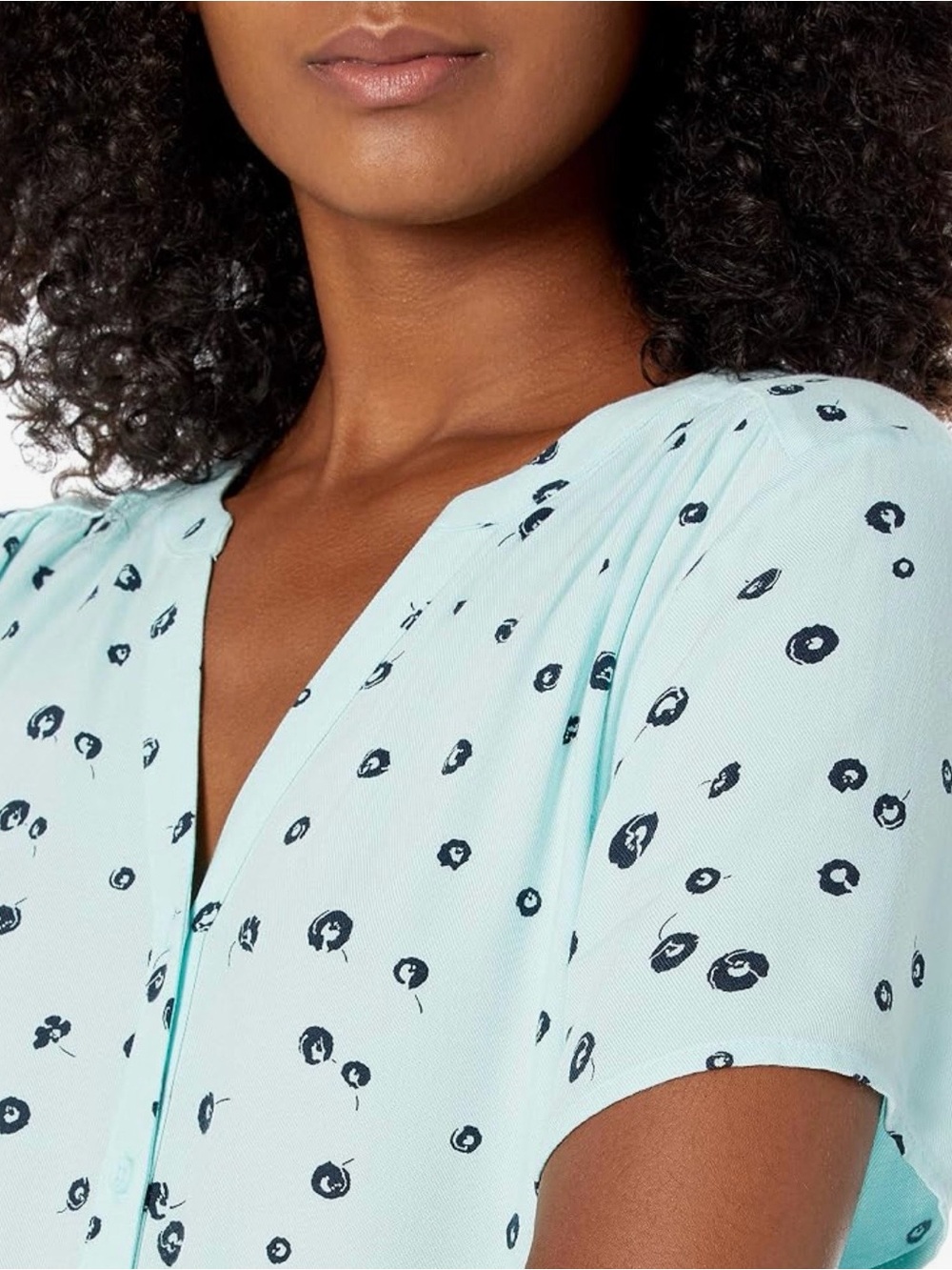 Turquoise Blue Polka Dot Button Front Blouse - Picture 4 of 6